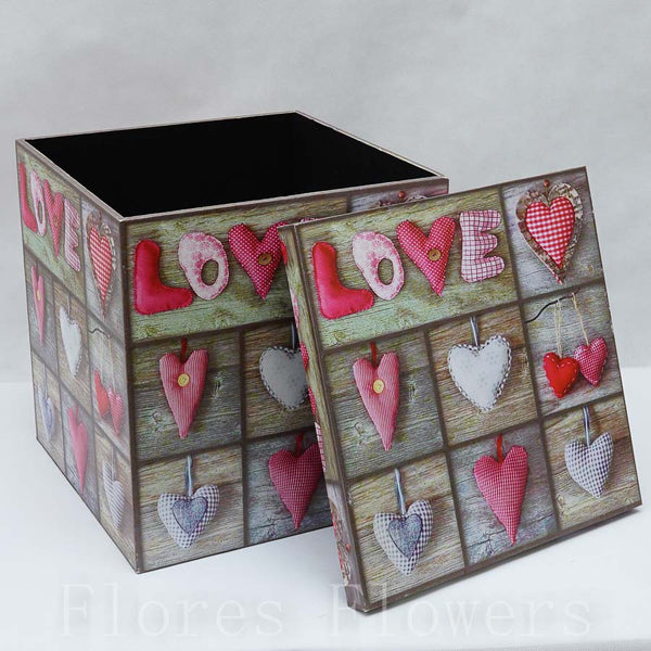 Dekoračná krabica drevená, srdce, 33x33x35cm