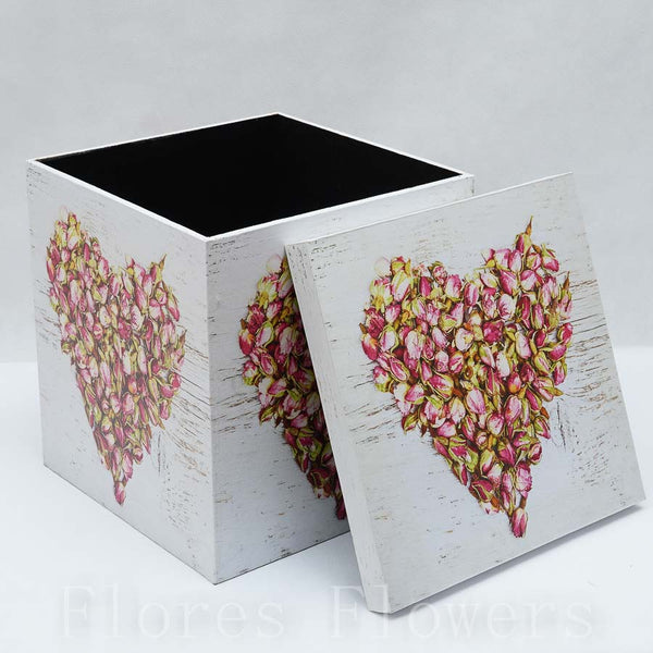 Dekoračná krabica drevená, srdce, 28x28x30cm