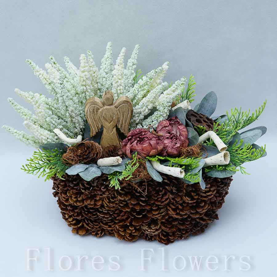 Dekorácia v šiškovom obale, 40x28x30cm, krémová