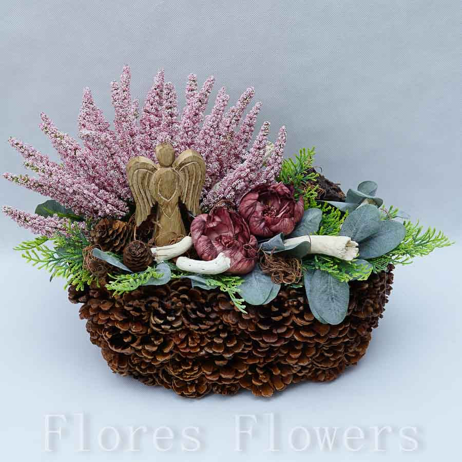 Dekorácia v šiškovom obale, 40x28x30cm, ružová