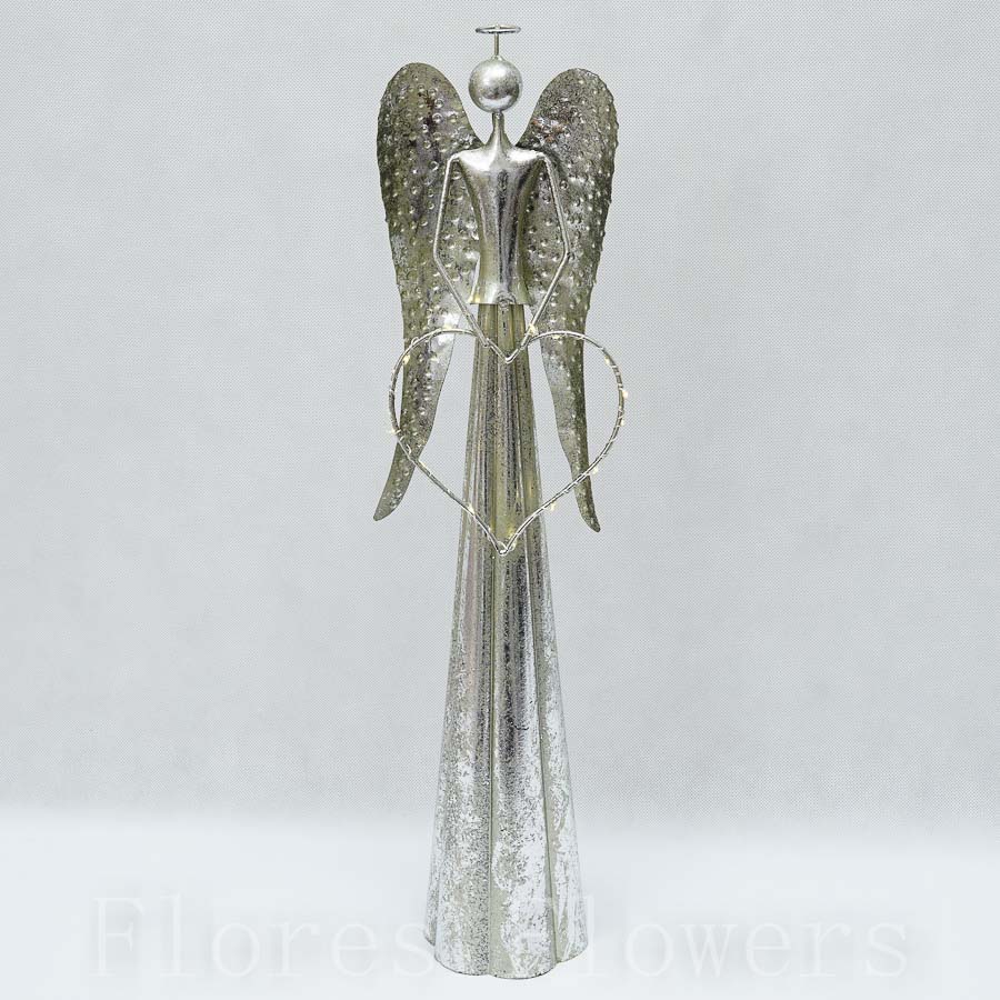 Kovový anjel s LED svetlom - strieborný, 17 x 58 x 11 cm