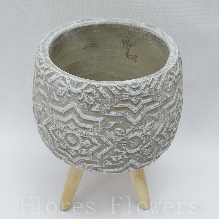 Obal na nožičkách 21x15 cm, ŠEDÁ, cement