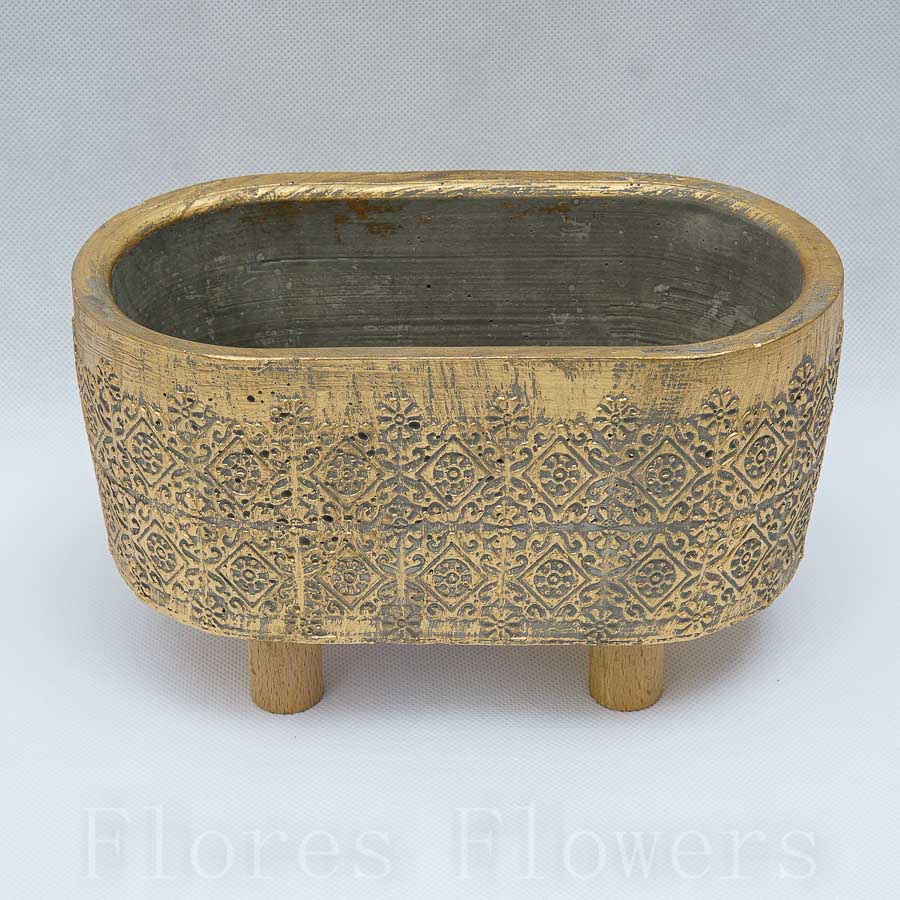 Obal na nožičkách 12x20x11 cm, MEDENÁ, cement