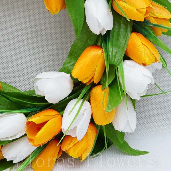 Venček z tulipánov bielo-oranžovým, 38cm