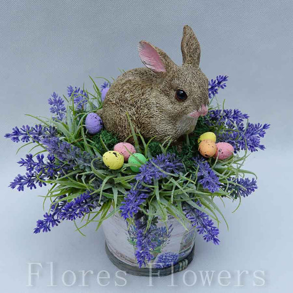 Jarná dekorácia so zajačikom, 20x20cm