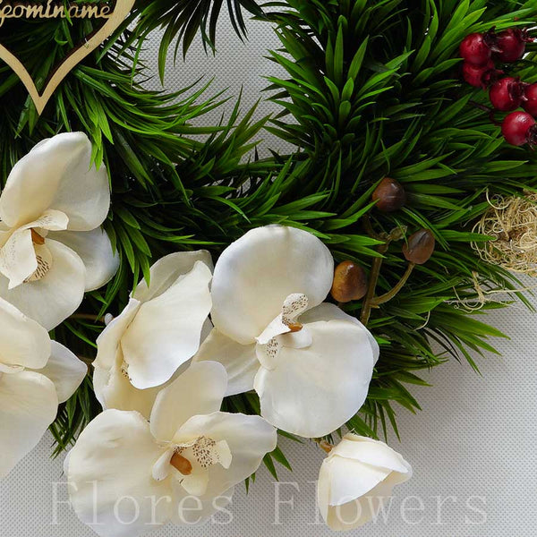 Plastový venček s orchideou, 35cm, svetlohnedý