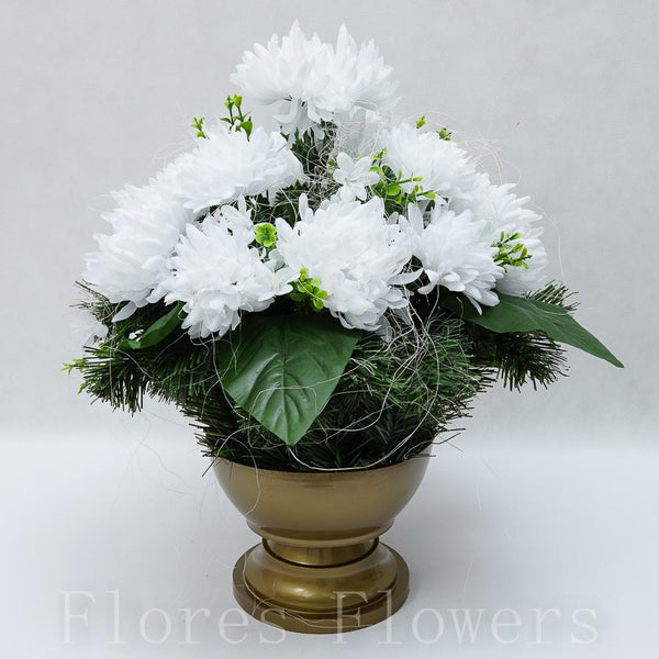 Ikebana zaťažená chryzantéma, biela, 40x35cm