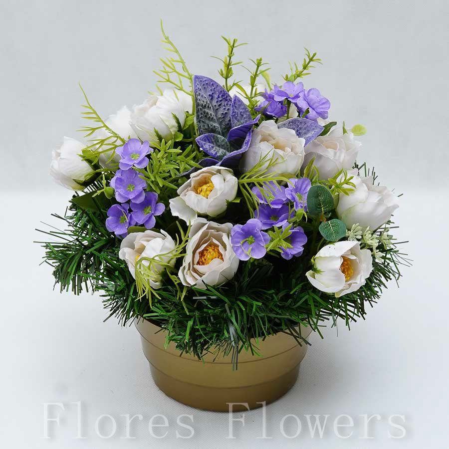 Ikebana zaťažená, krémovo-fialová, 24x24cm
