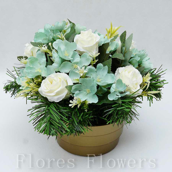 Ikebana zaťažená, krémovo-zelená, 25x22cm