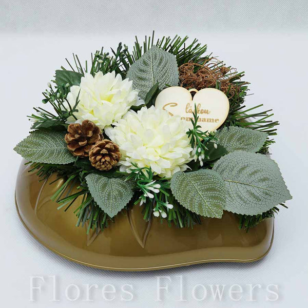 Ikebana zaťažená srdce, krémová, 22x24cm