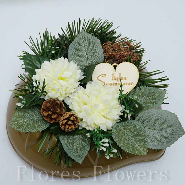 Ikebana zaťažená srdce, krémová, 22x24cm