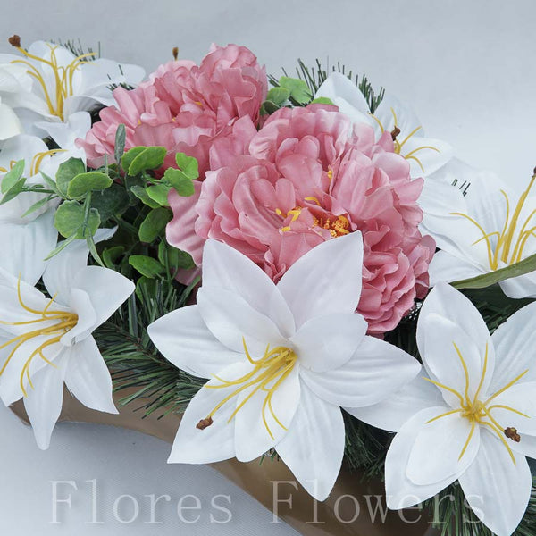 Ikebana zaťažená 60x30cm, bielo-ružová