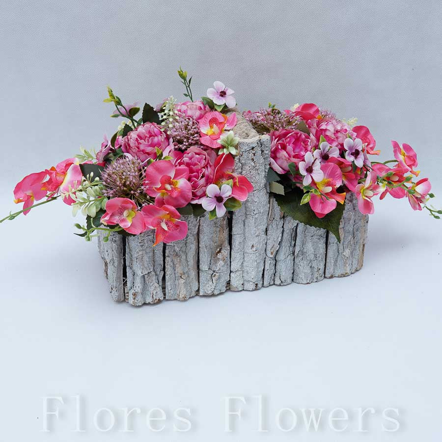 Dekoráciav drevenom košíku, 40x19x18cm, ružová