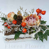 Dekorácia v drevenom obale, 24x14x12cm, žlto-oranžová