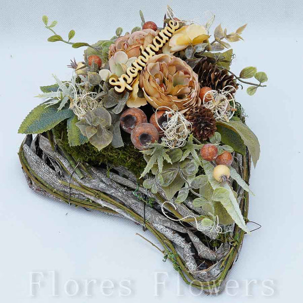 Dekorácia v prútenom srdiečku, 25x22x13cm, jesenná