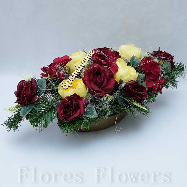 Ikebana zaťažená, 60x25x22cm, bordovo-žltá