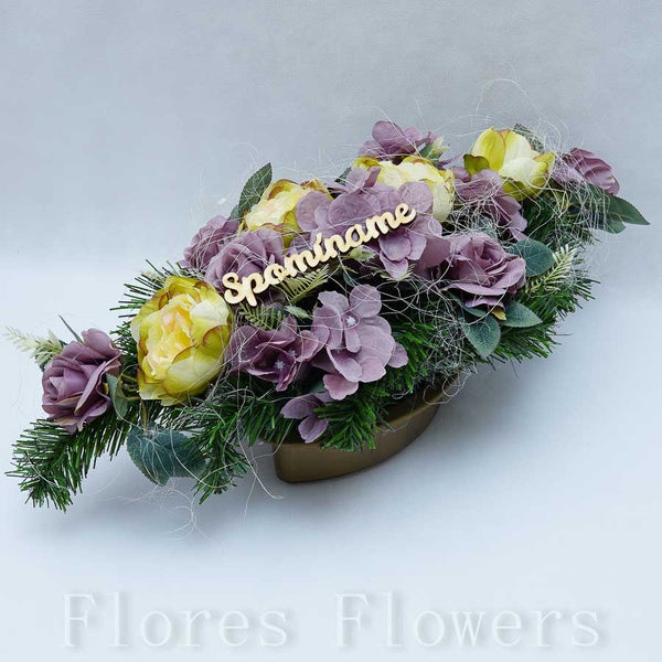 Ikebana zaťažená, 60x25x22cm, fialovo-zelená