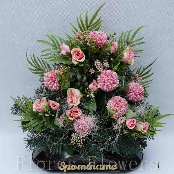 Ikebana zaťažená, ružová, 45x35cm