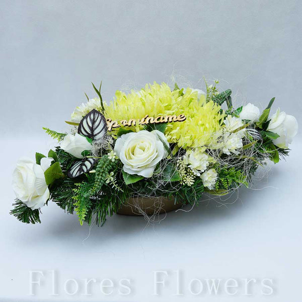 Ikebana zaťažená, 60x30x25cm, krémovo-zelená