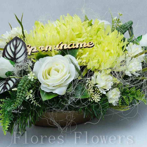 Ikebana zaťažená, 60x30x25cm, krémovo-zelená