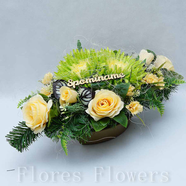 Ikebana zaťažená, 60x30x25cm, žlto-zelená