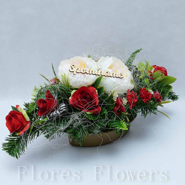 Ikebana zaťažená, 60x30x25cm, krémovo-červená