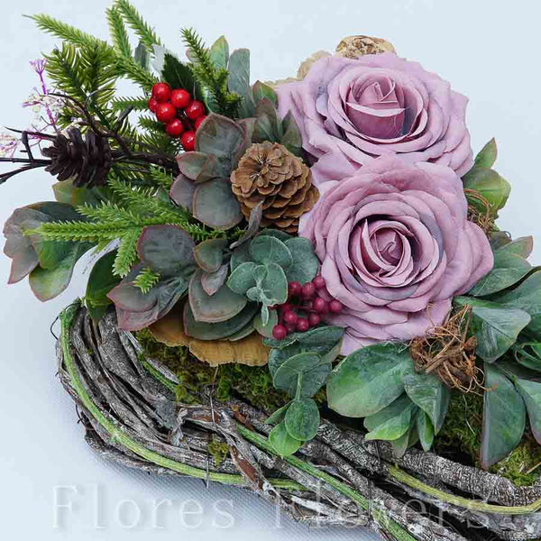 Dekorácia v drevenom srdiečku, 29x21cm, ružová