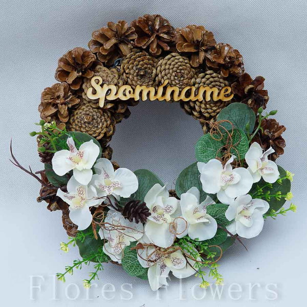 Venček šiškový s orchideou, 25cm