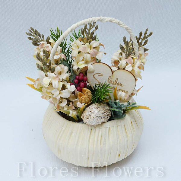 Dekorácia v košíku, 20x13cm, krémová