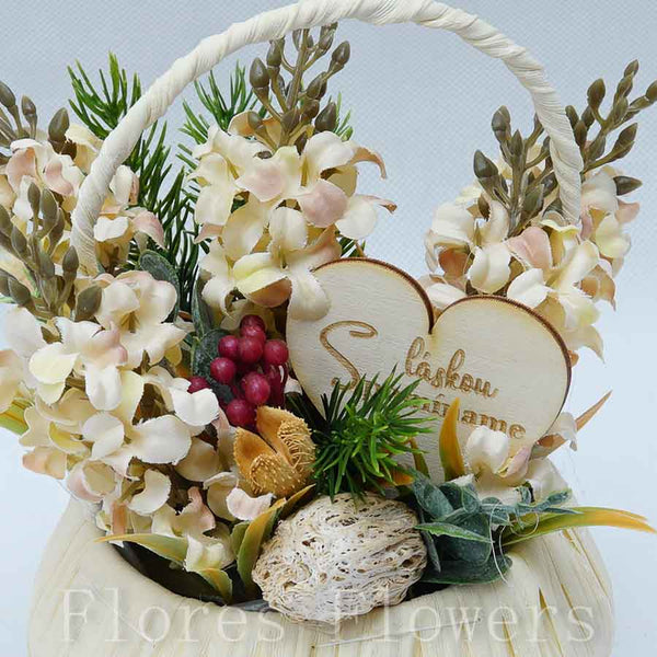 Dekorácia v košíku, 20x13cm, krémová