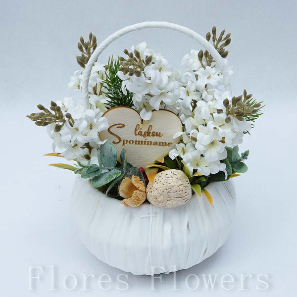 Dekorácia v košíku, 20x13cm, biela