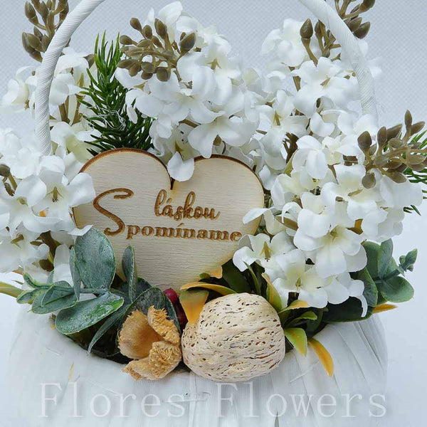 Dekorácia v košíku, 20x13cm, biela