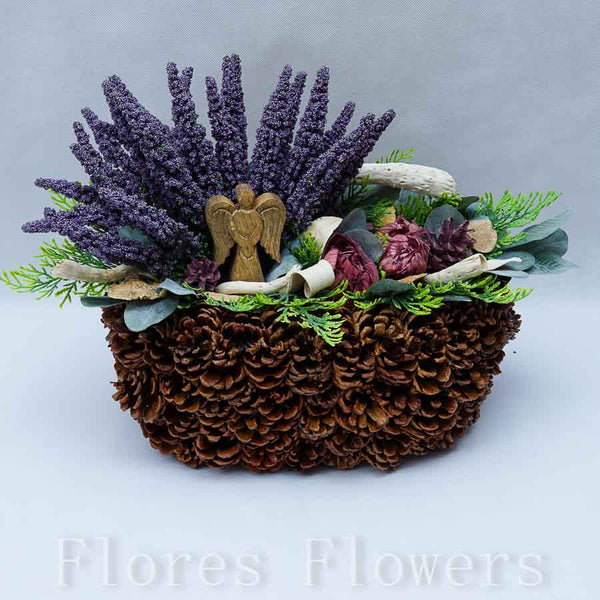 Dekorácia v šiškovom obale, 40x28x30cm, fialová