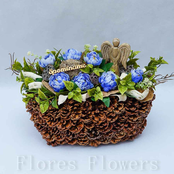 Dekorácia v šiškovom obale, 40x25x25cm. modrá