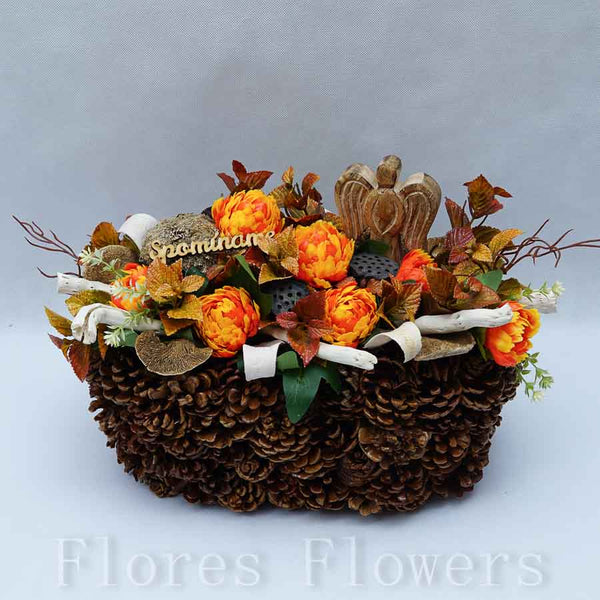 Dekorácia v šiškovom obale, 40x25x25cm, jesenná