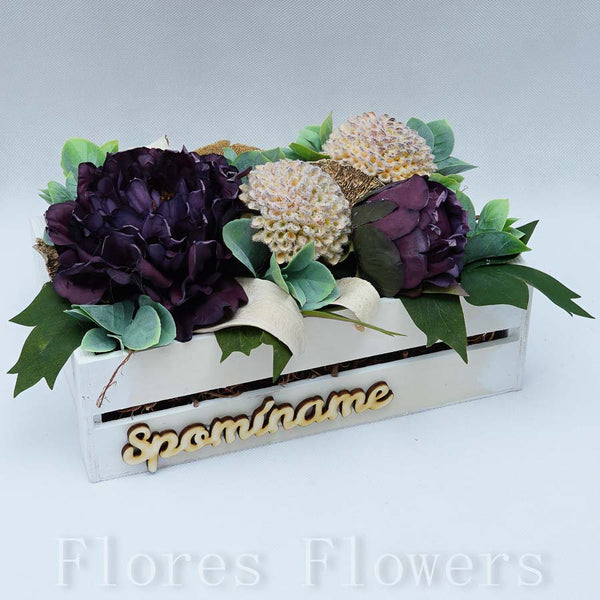 Dekorácia v drevenom obale, 25x14x14cm, bordová