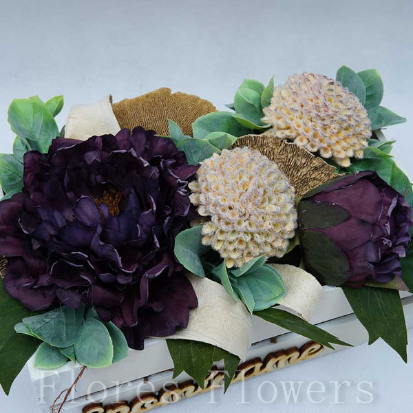 Dekorácia v drevenom obale, 25x14x14cm, bordová