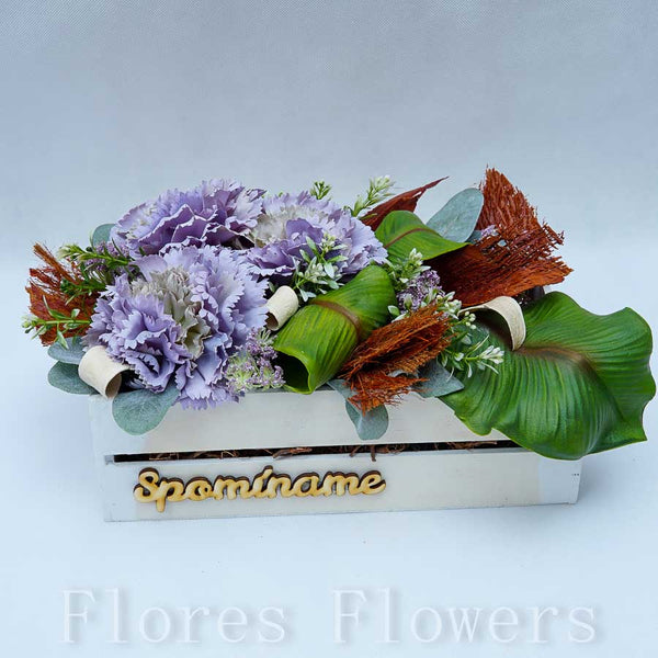 Dekorácia v drevenom obale, 29x16x15cm, fialová