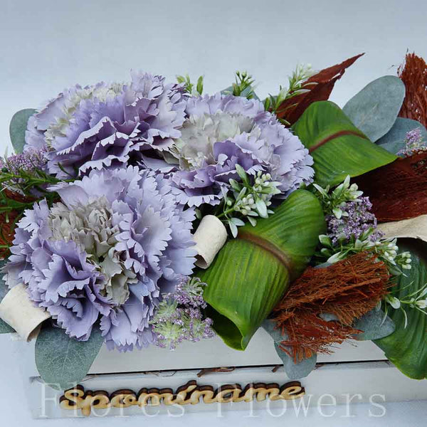 Dekorácia v drevenom obale, 29x16x15cm, fialová