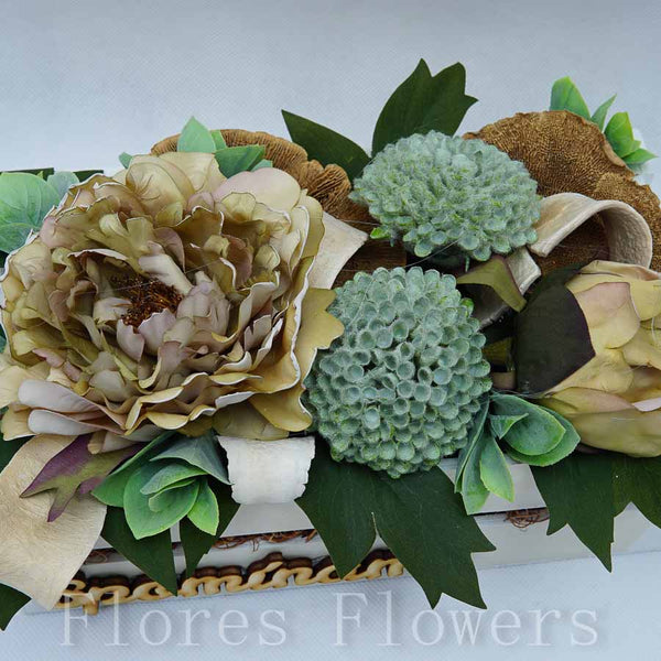 Dekorácia v drevenom obale, 25x14x14cm, zelená