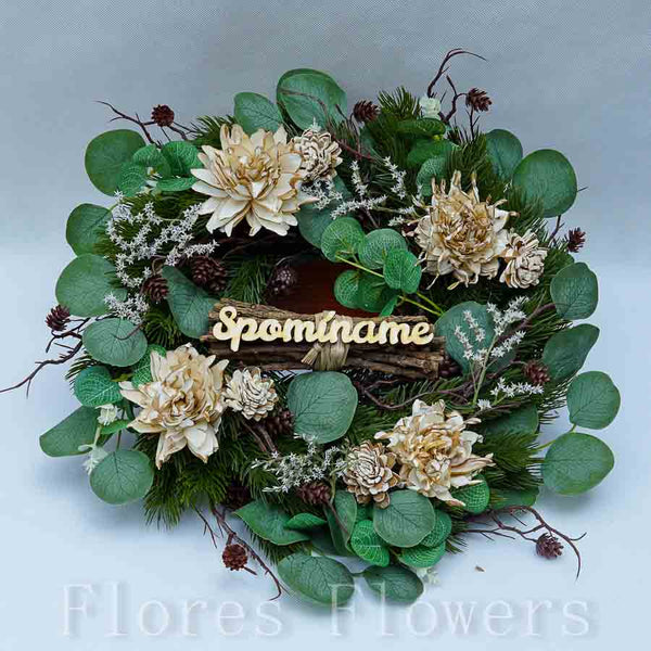 Venček s eukalyptom, 35cm, krémovo-hnedý