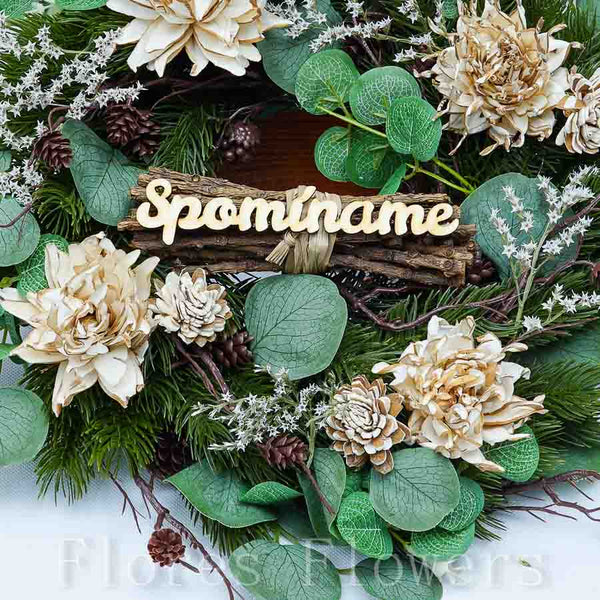 Venček s eukalyptom, 35cm, krémovo-hnedý