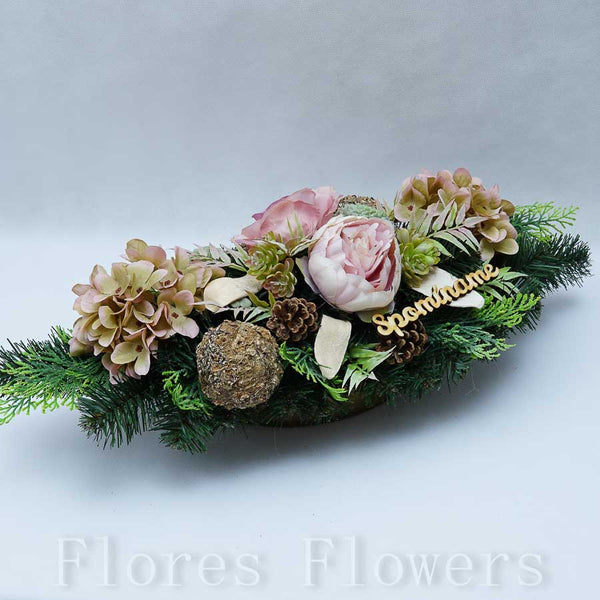 Ikebana zaťažená esíčko, 60x25cm, ružovo-zelená