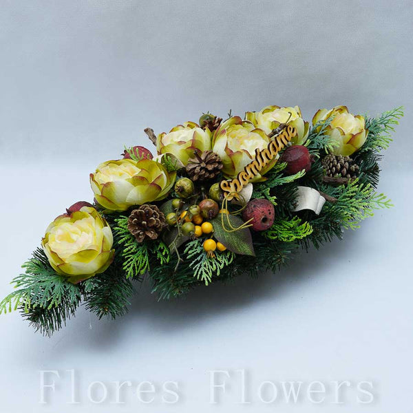 Ikebana zaťažená esíčko, 60x25cm, zeleno-žltá