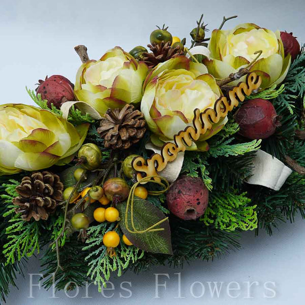 Ikebana zaťažená esíčko, 60x25cm, zeleno-žltá