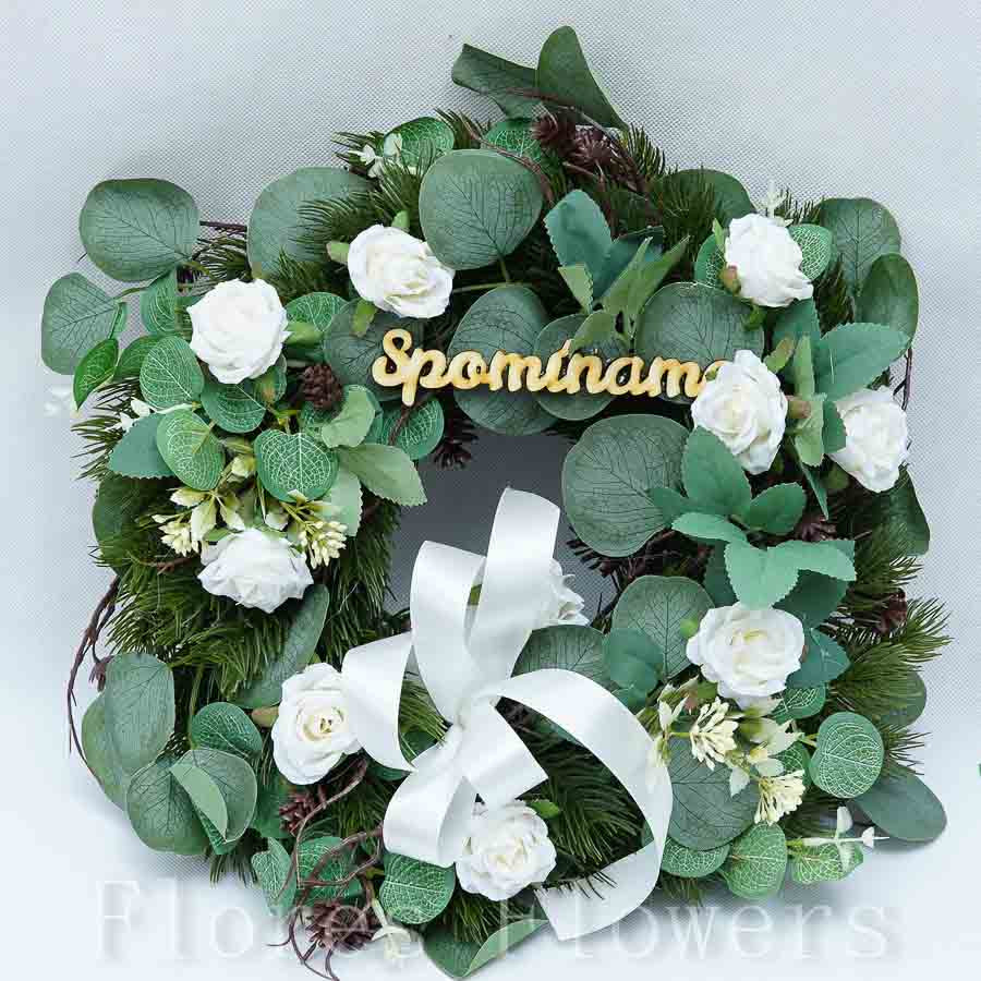 Venček čečinový s popolusom, 36cm, biely