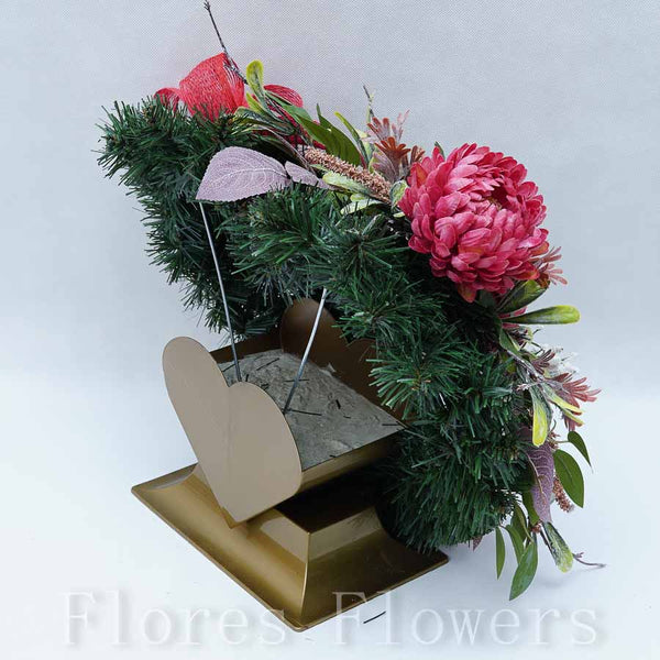 Ikebana zaťažená srdiečko, 40x40cm, bordová