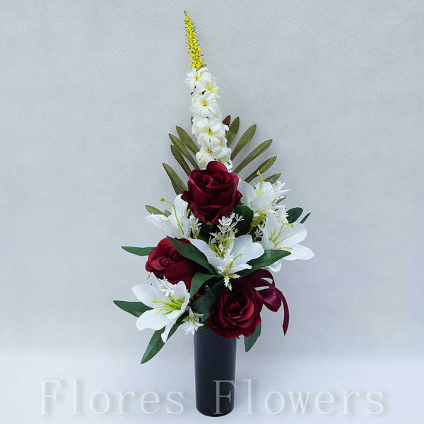Zaťažená ikebana na vsunutie do vázy /spodok 5x15cm/, 45x25cm, krémovo-bordová