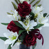 Zaťažená ikebana na vsunutie do vázy /spodok 5x15cm/, 45x25cm, krémovo-bordová
