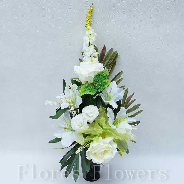 Zaťažená ikebana na vsunutie do vázy /spodok 5x15cm/, 45x25cm, krémová